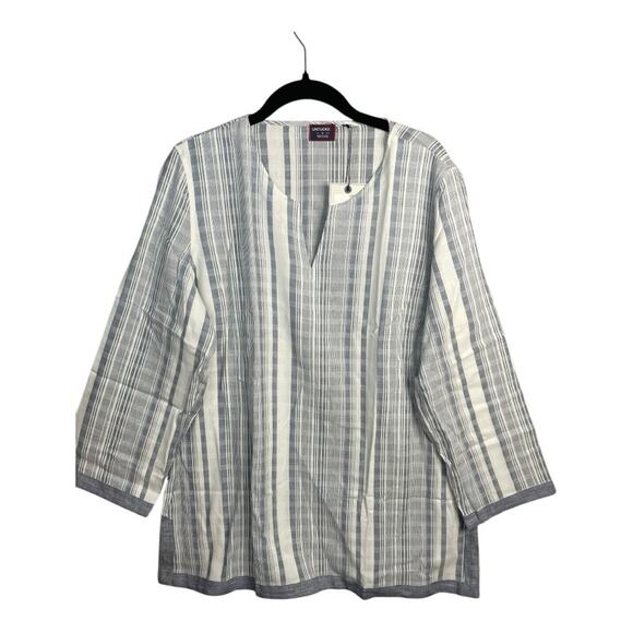 UNTUCKit 3/4 Sleeve Length V-Neck Tunic in Gray and White‎ Stripe Size 16 NWT - Picture 1 of 9